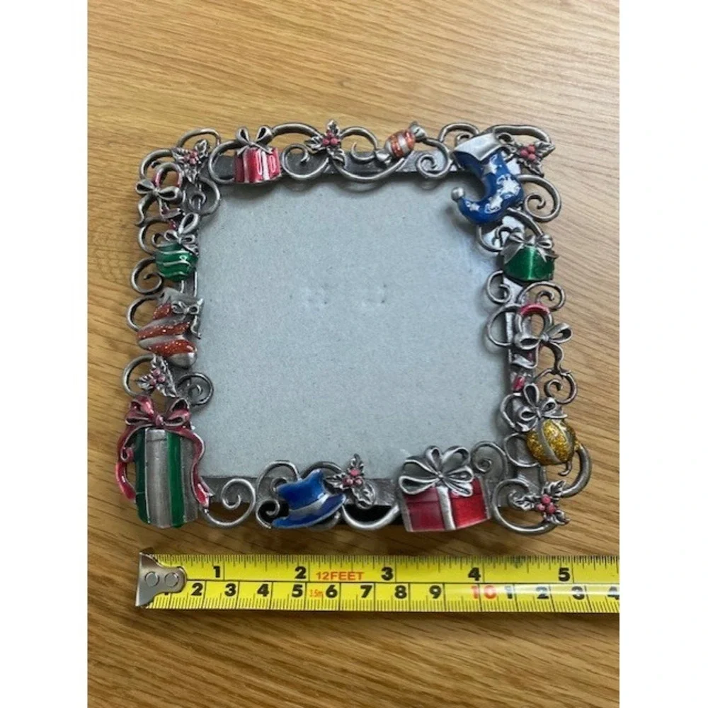 Unbranded Christmas Picture Frame Silver Color Good Enamel Holiday Filigree